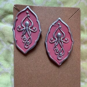 Pink and Silver Octopus Handmade Polymer Clay Earrings